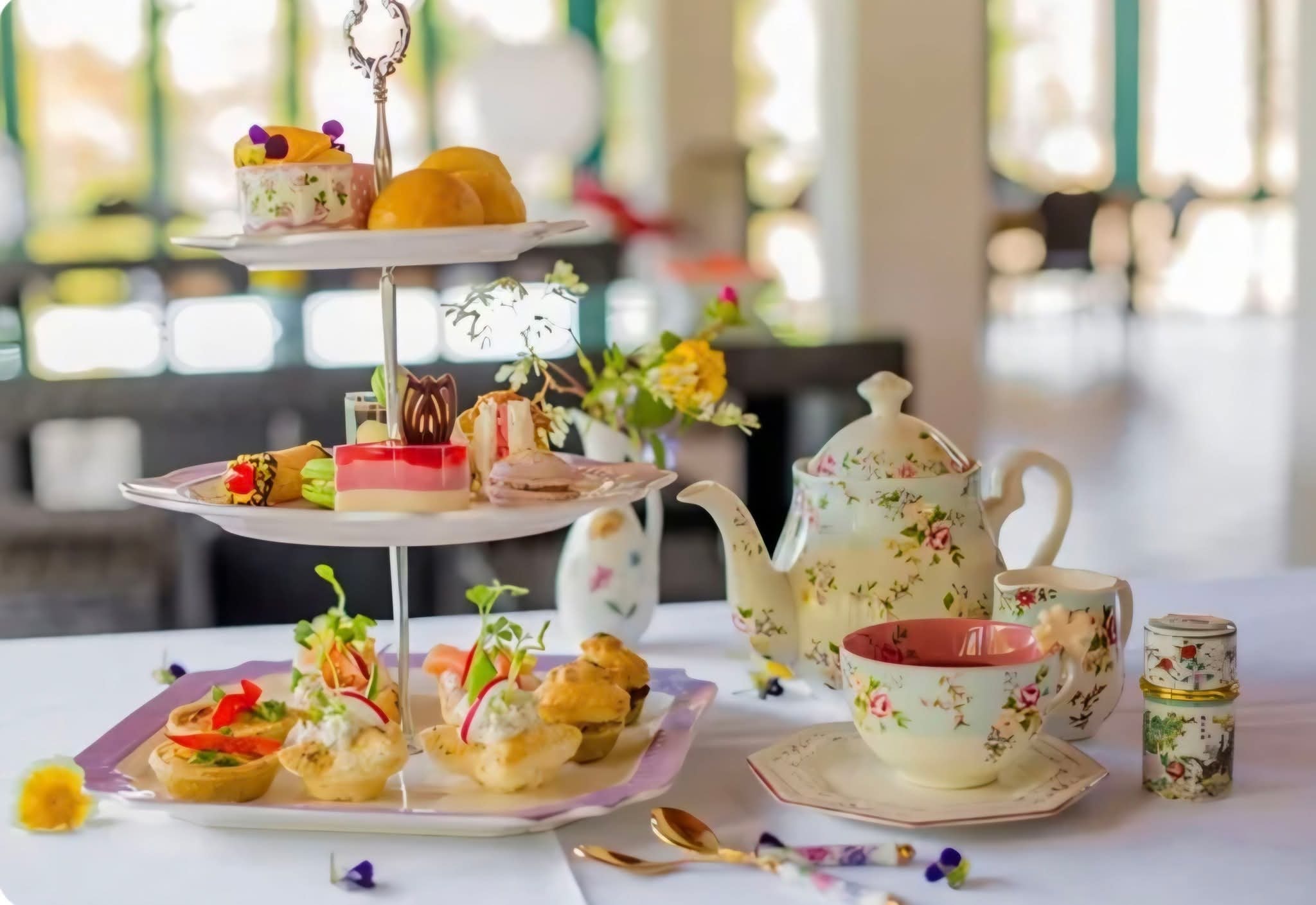 My Rainbow Café — elegant high tea service with tiered stand