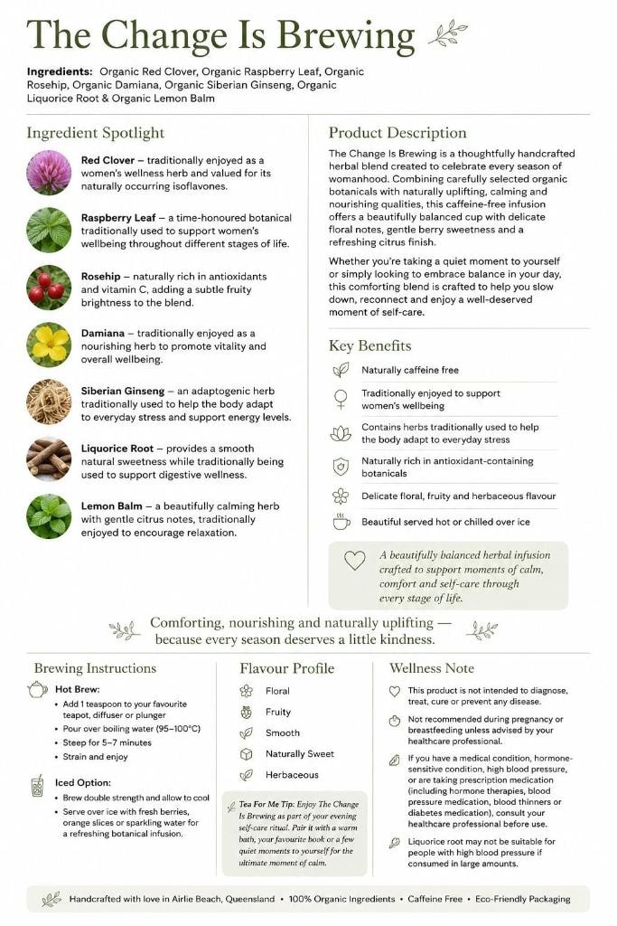 The Change Is Brewing — Tea for Me organic women's wellness herbal blend