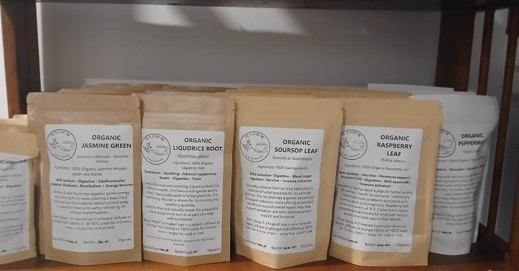 Tea for Me organic tea range — Jasmine Green, Liquorice Root, Soursop Leaf, Raspberry Leaf and more